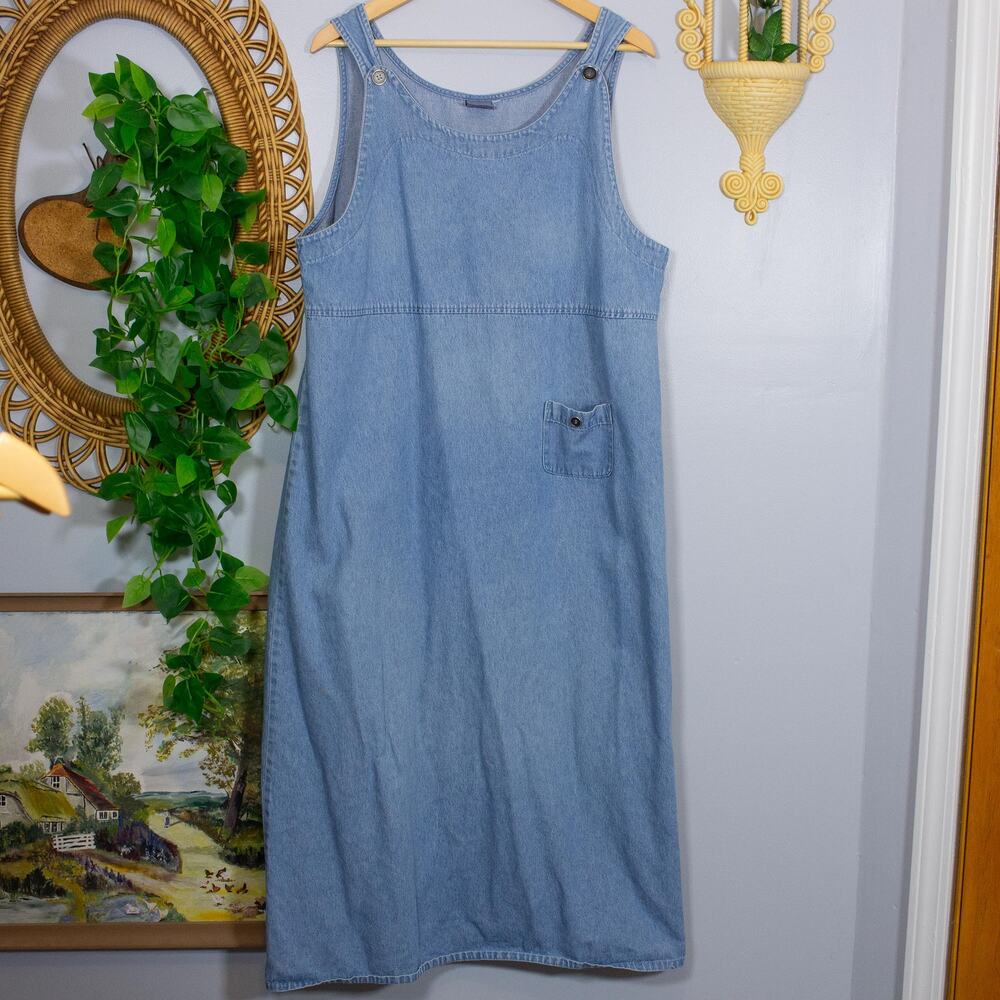 VTG Light Wash Denim Overall Jumper Maxi Dress Button Strap IVY | Light Summer